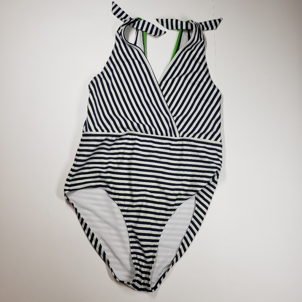 Oasis Fashion Black and White Striped Swim One Piece